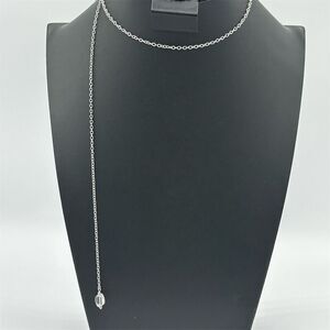 Silver Toned Lariat Necklace w/ Crystal Accents